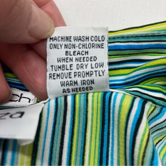 Appàrenza Stretch Button down Shirt SZ PL Green Stripes 3/4 Sleeves EUC - Picture 7 of 8